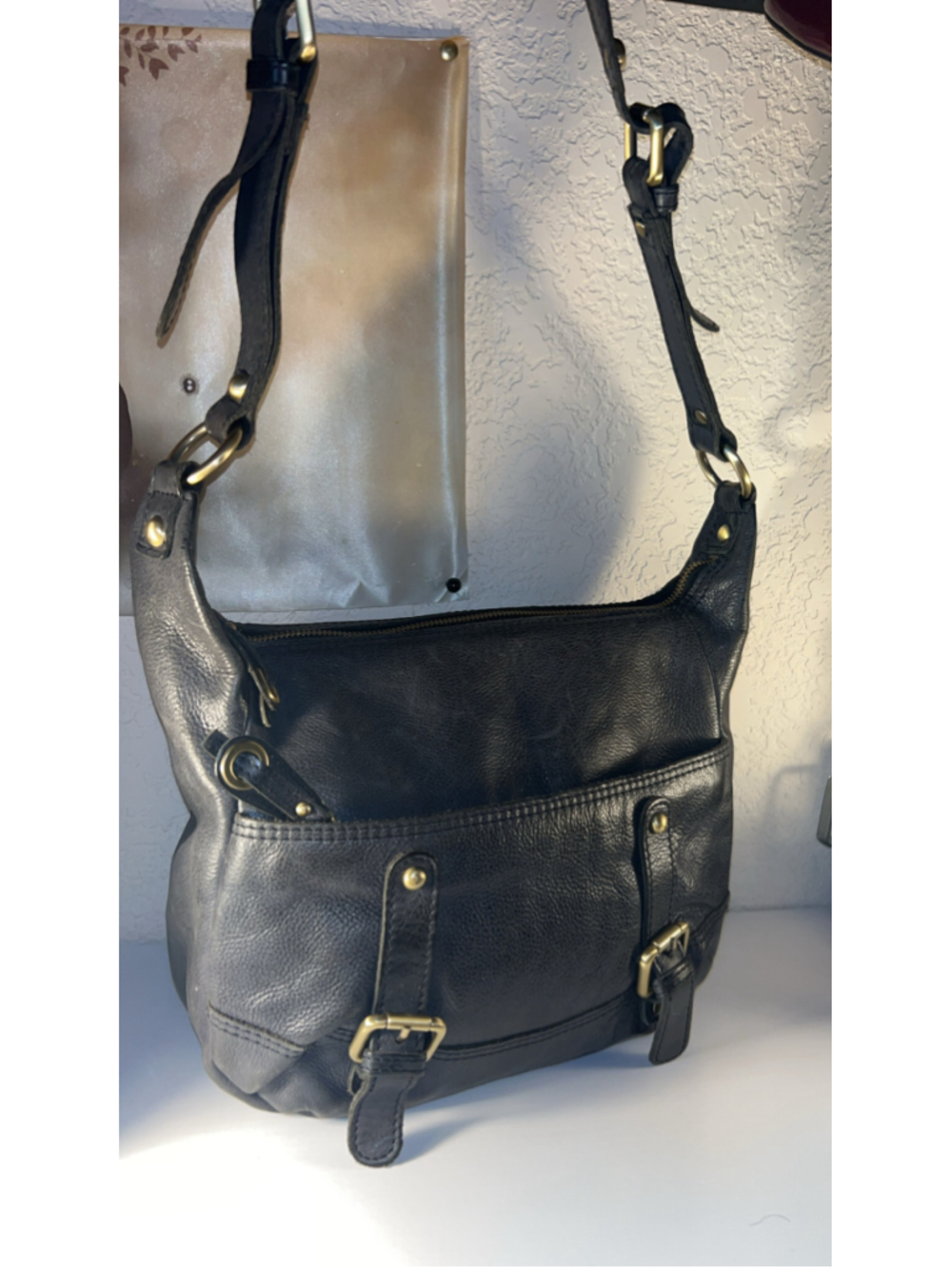 Women's TANO Black Leather Shoulder Bag, One Size